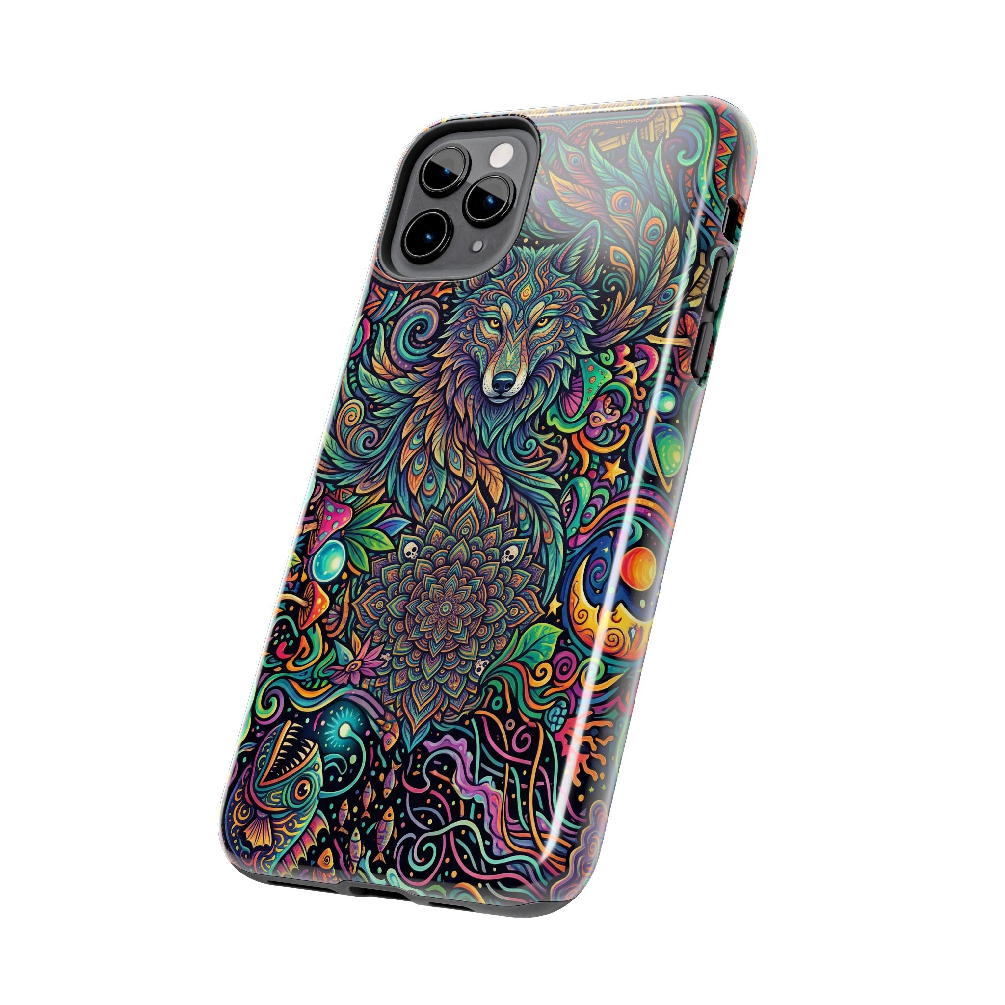 Wolf Mandala Tough Phone Case — Boho Psychedelic Protective Phone Cover