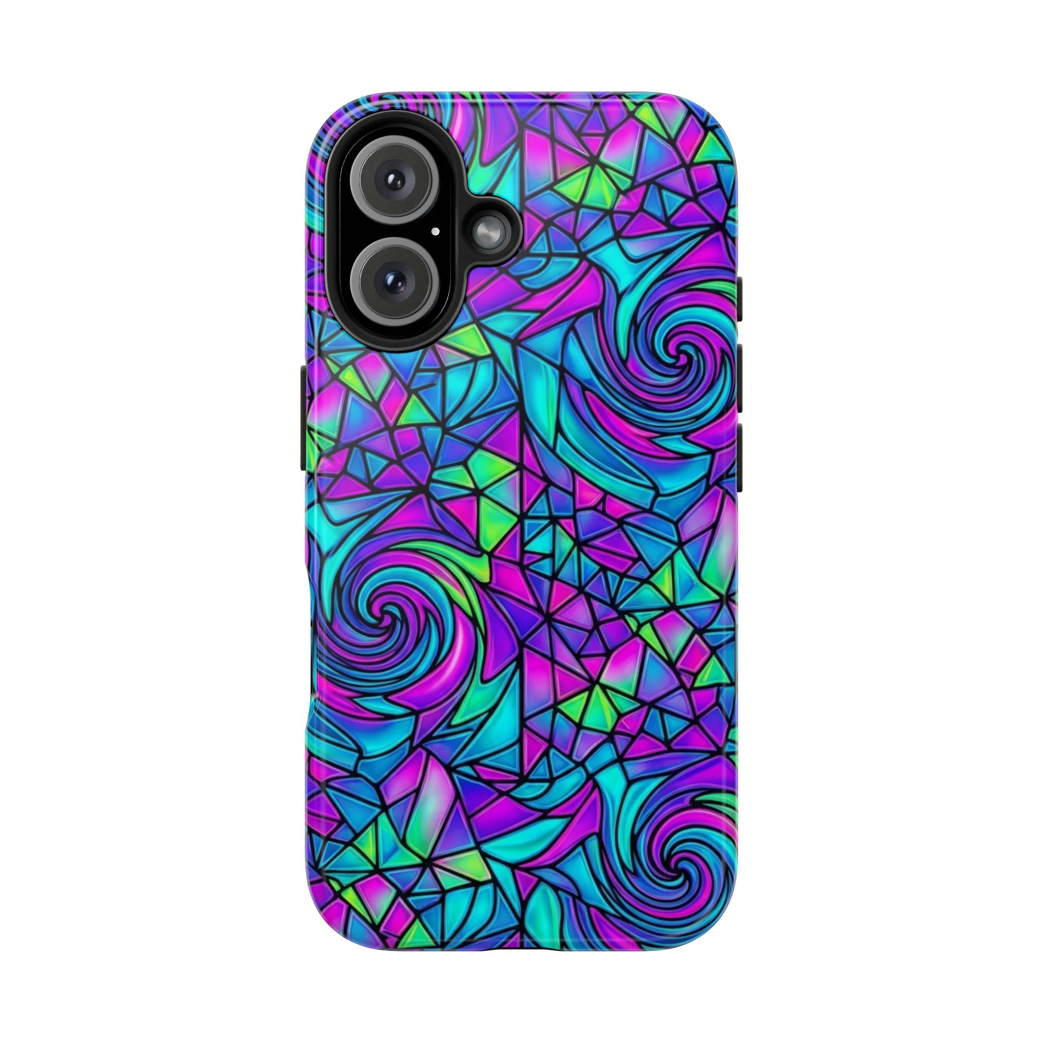 Abstract Stained Glass Swirl Phone Case — Colorful Geometric Tough Cover
