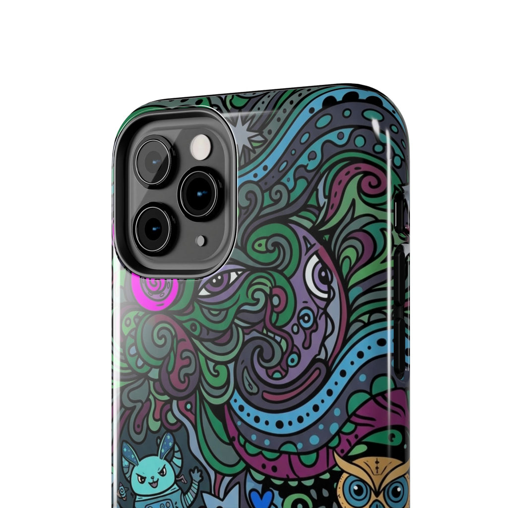 Doodle Night Tough Phone Case — Colorful Whimsical Cartoon Pattern for Teens & Adults