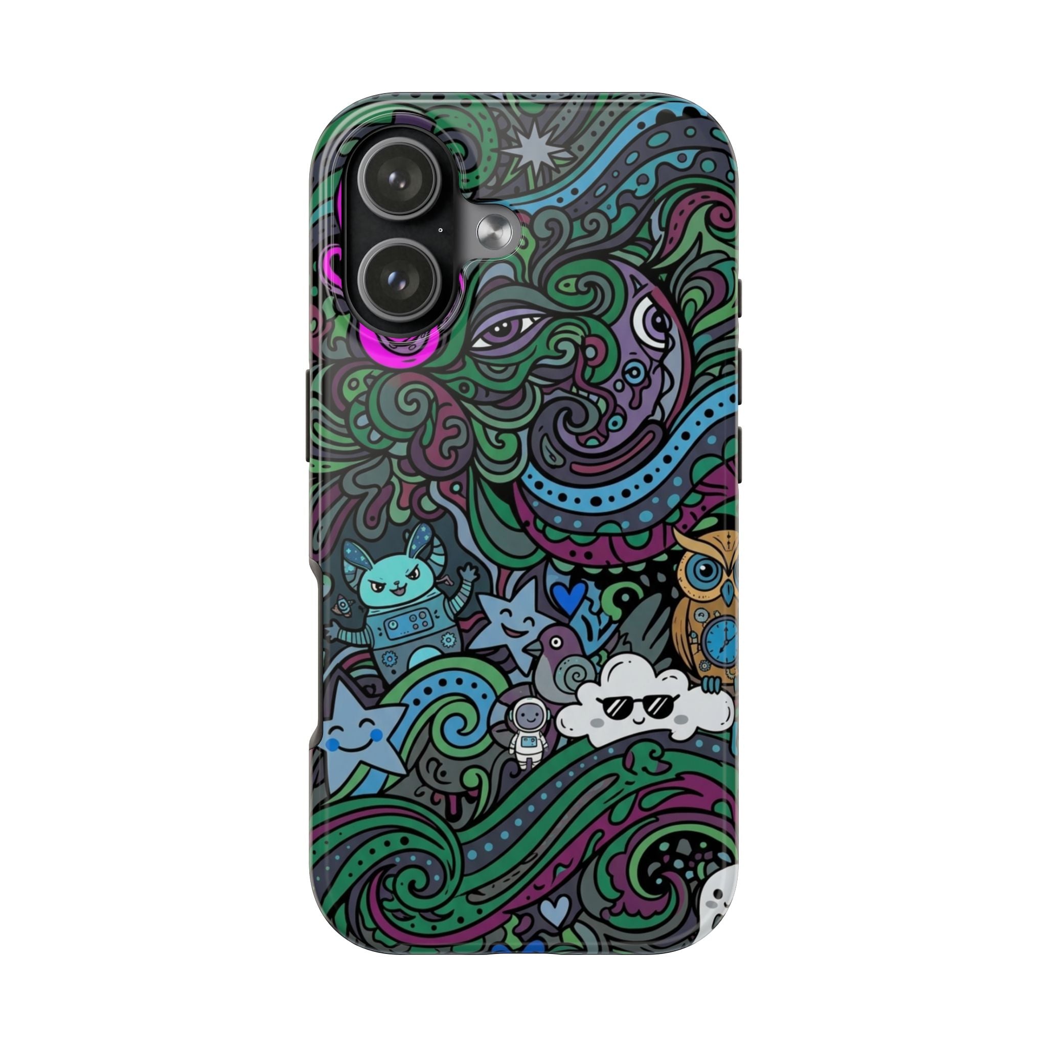 Doodle Night Tough Phone Case — Colorful Whimsical Cartoon Pattern for Teens & Adults