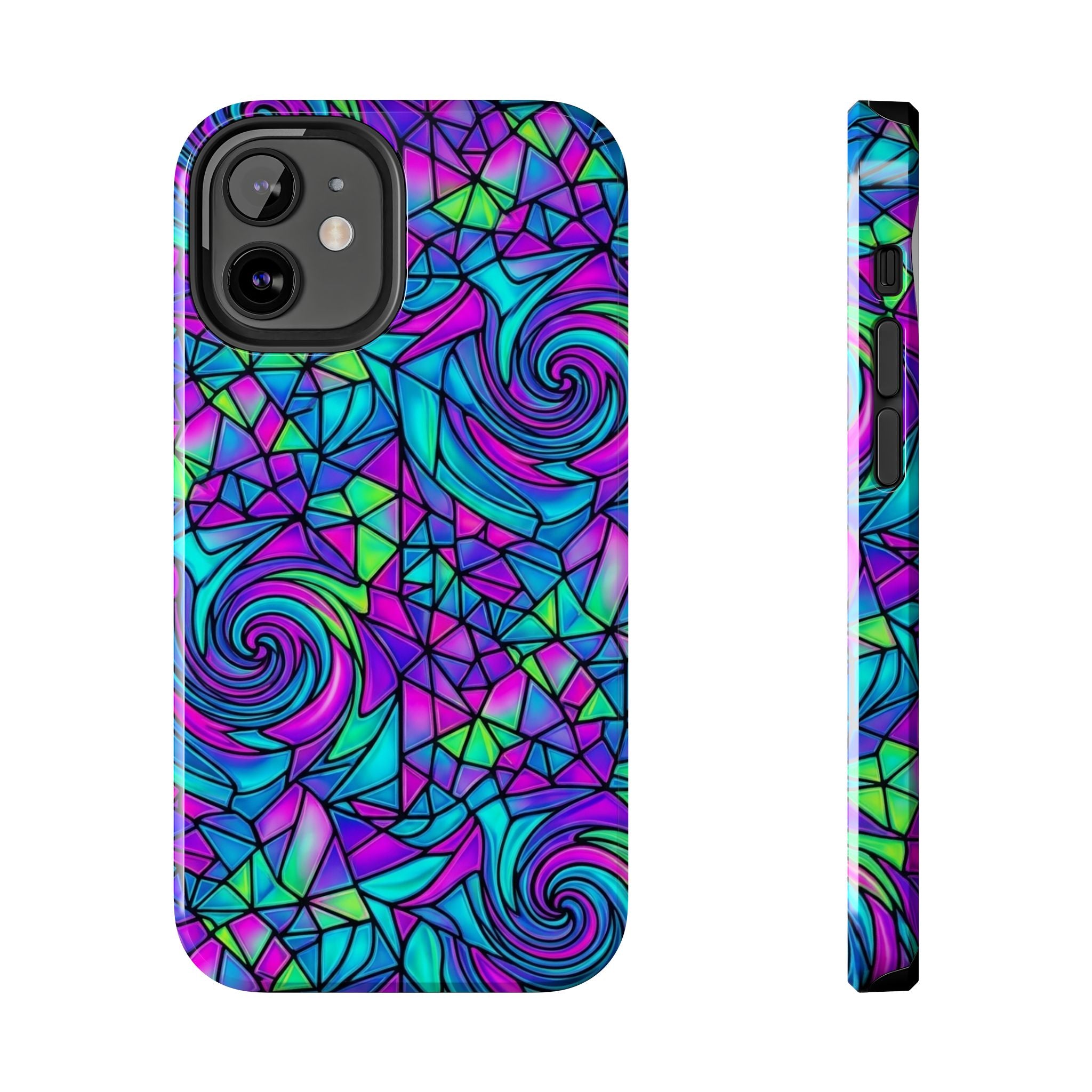 Abstract Stained Glass Swirl Phone Case — Colorful Geometric Tough Cover