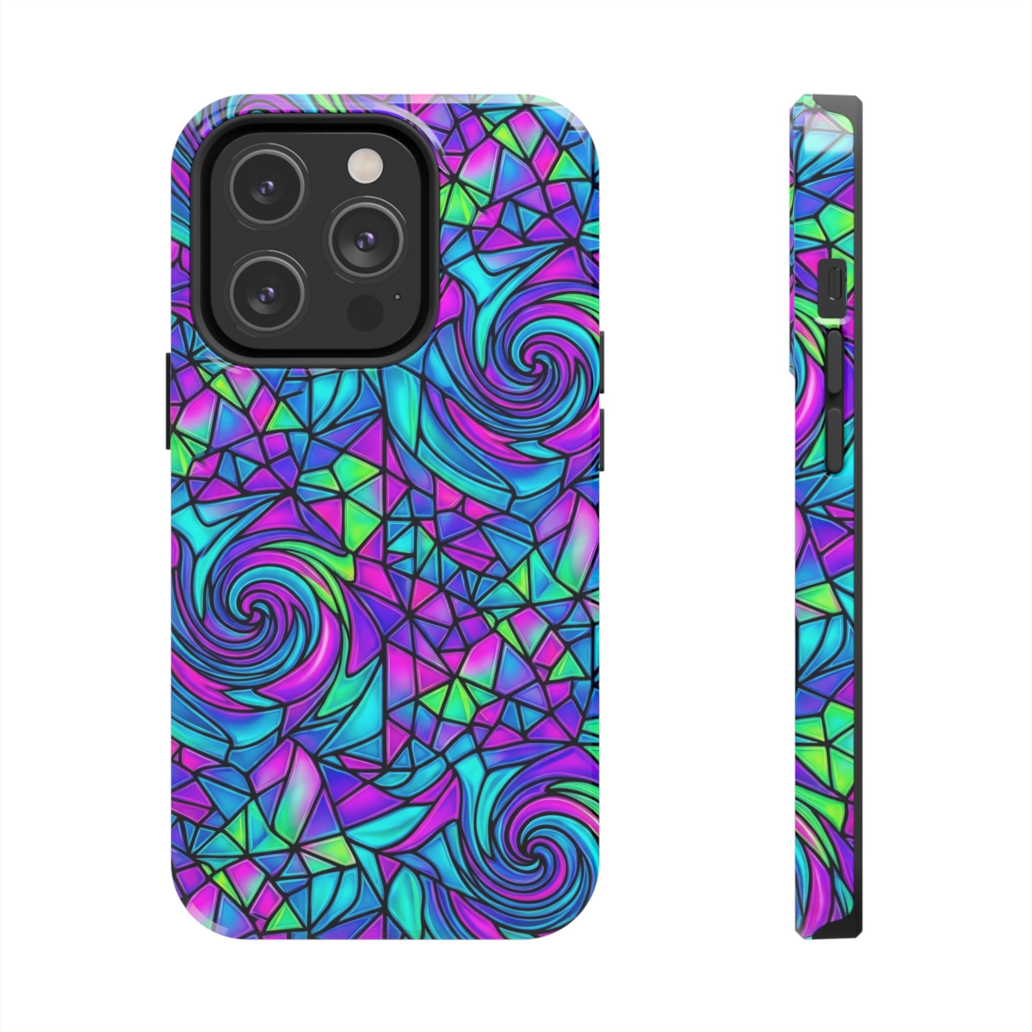 Abstract Stained Glass Swirl Phone Case — Colorful Geometric Tough Cover
