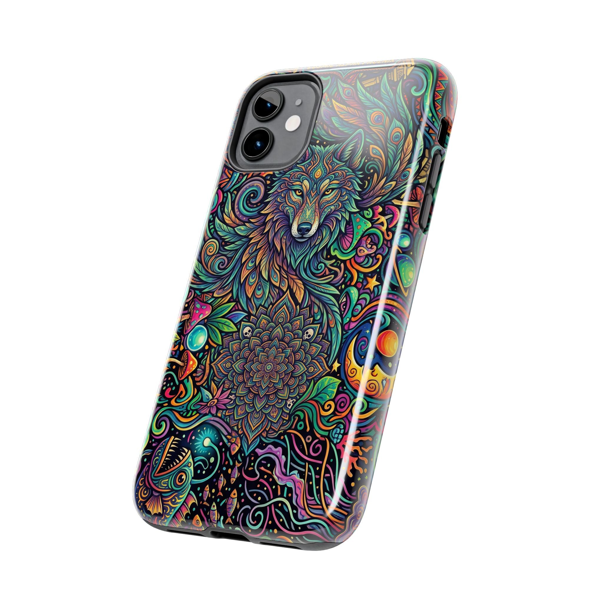 Wolf Mandala Tough Phone Case — Boho Psychedelic Protective Phone Cover