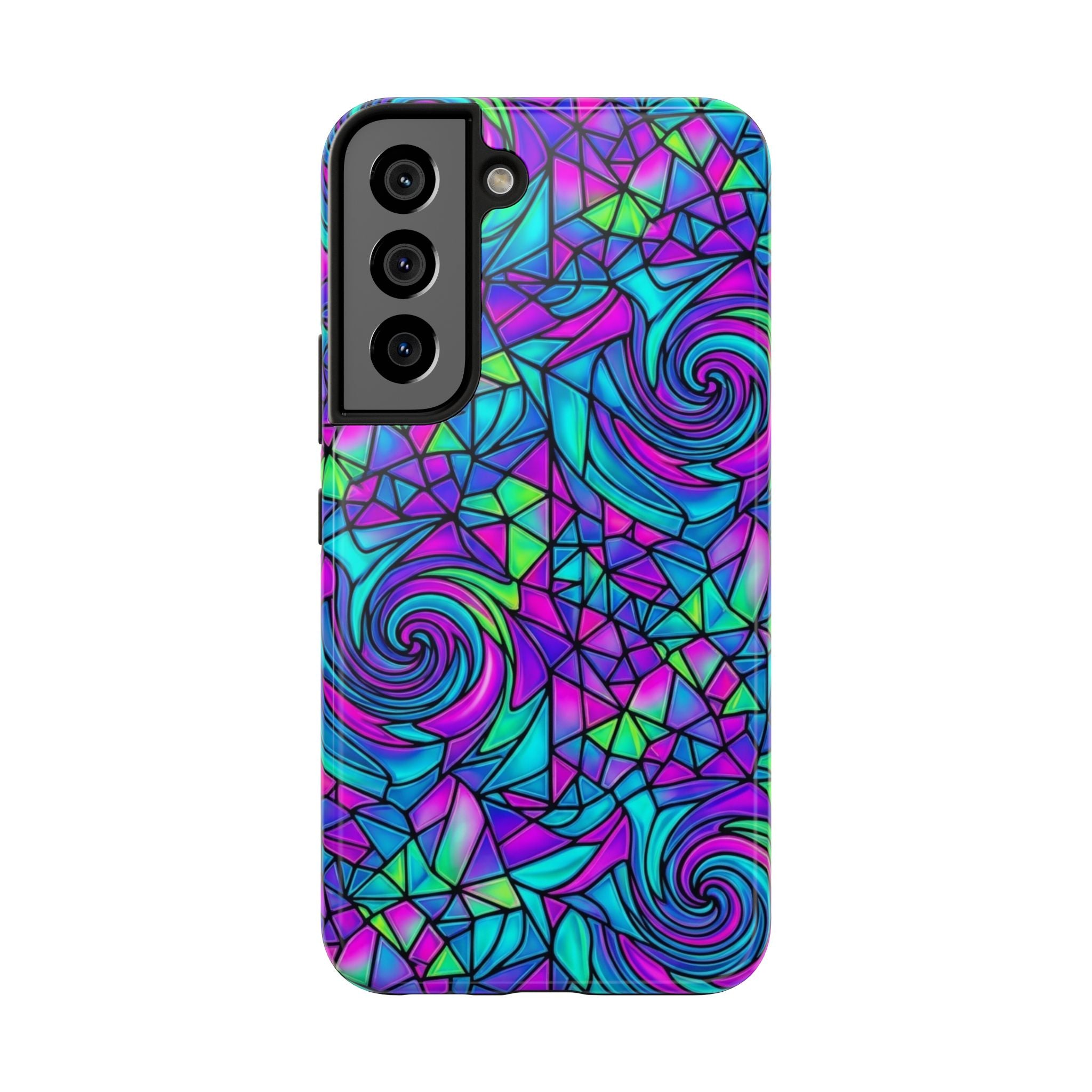 Abstract Stained Glass Swirl Phone Case — Colorful Geometric Tough Cover
