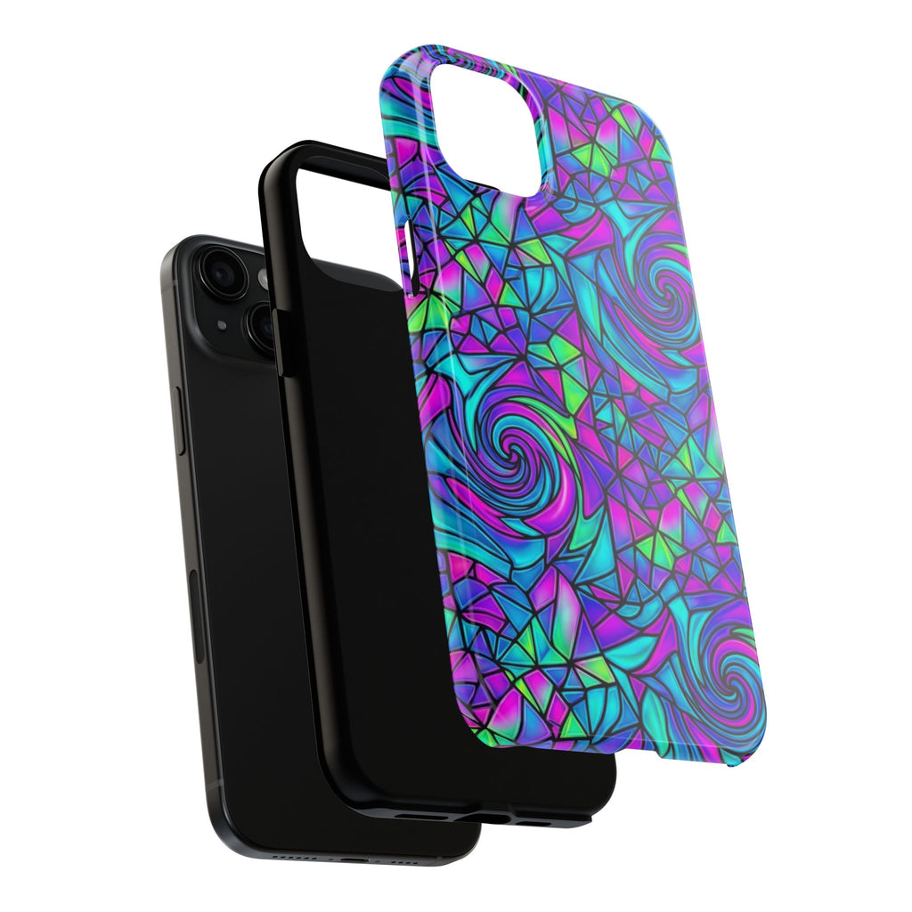Abstract Stained Glass Swirl Phone Case — Colorful Geometric Tough Cover