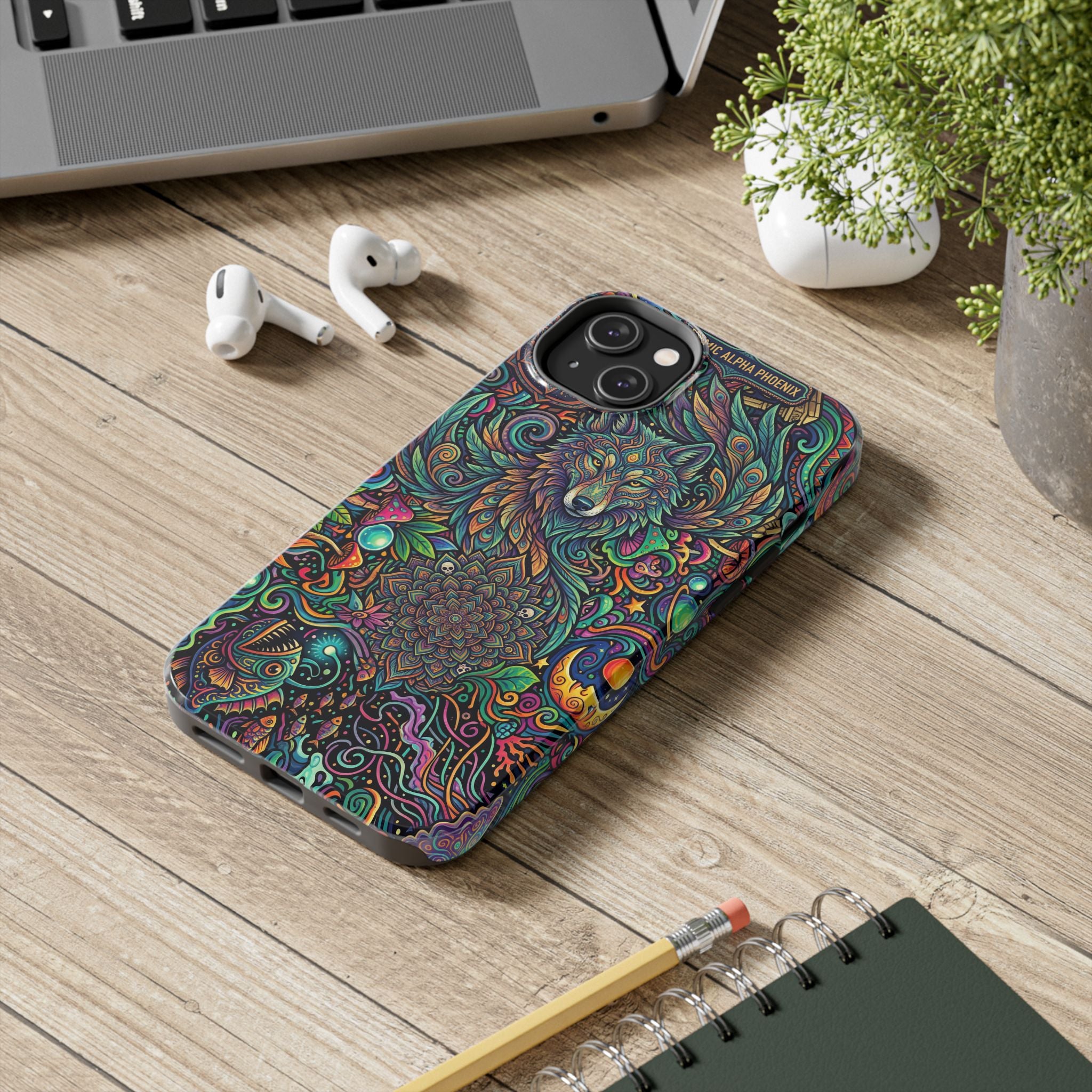 Wolf Mandala Tough Phone Case — Boho Psychedelic Protective Phone Cover
