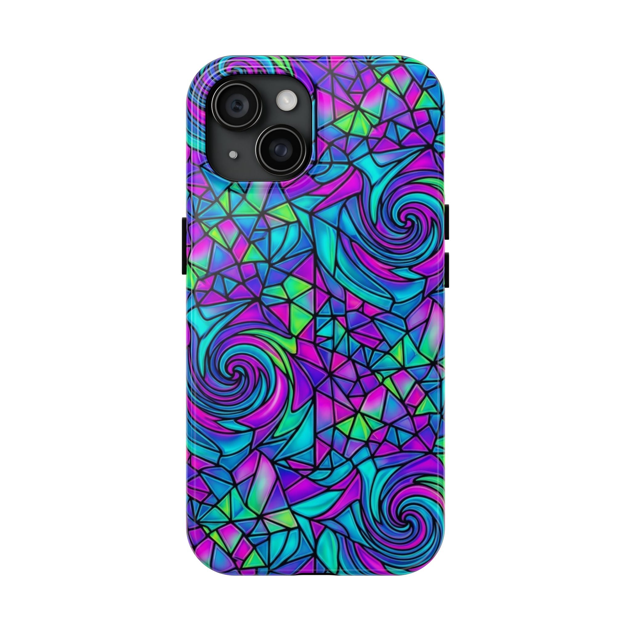 Abstract Stained Glass Swirl Phone Case — Colorful Geometric Tough Cover