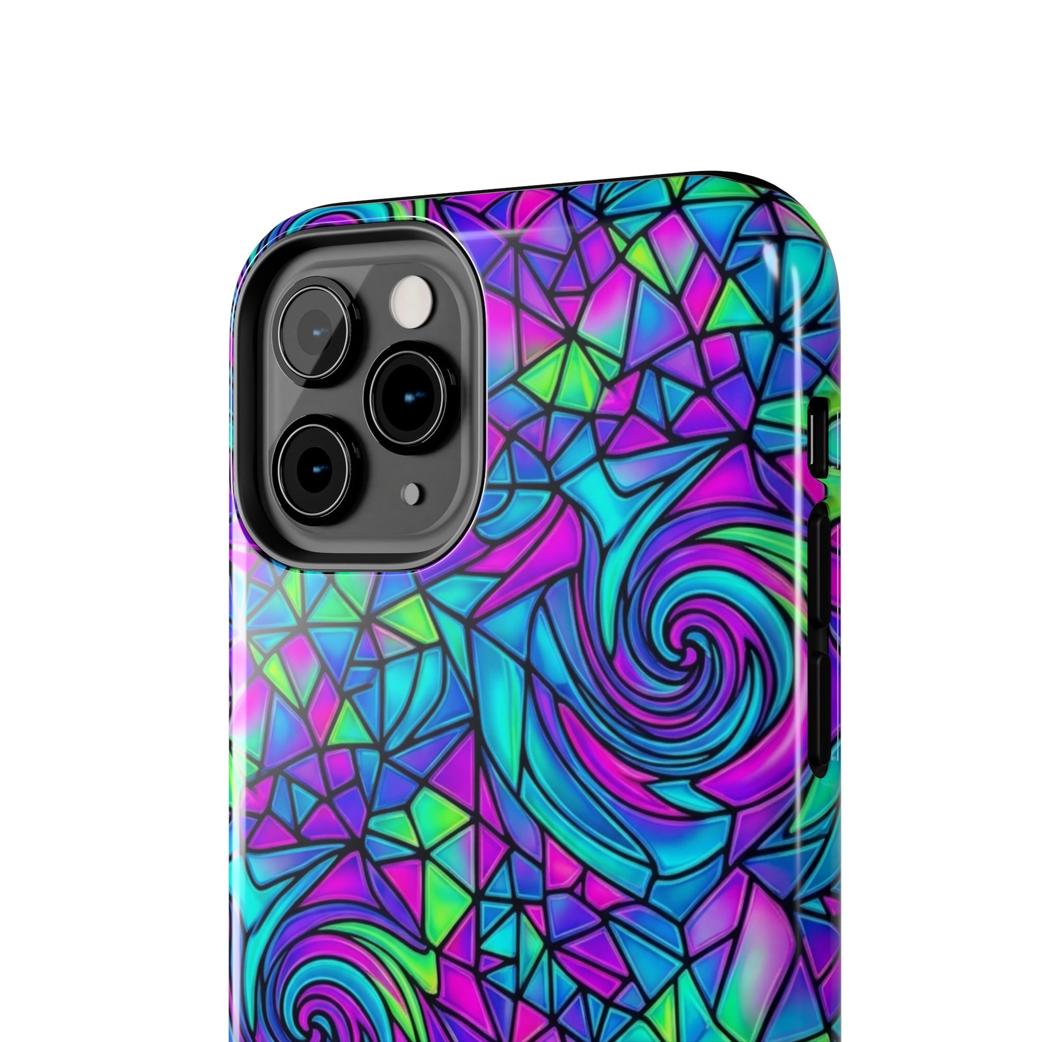 Abstract Stained Glass Swirl Phone Case — Colorful Geometric Tough Cover