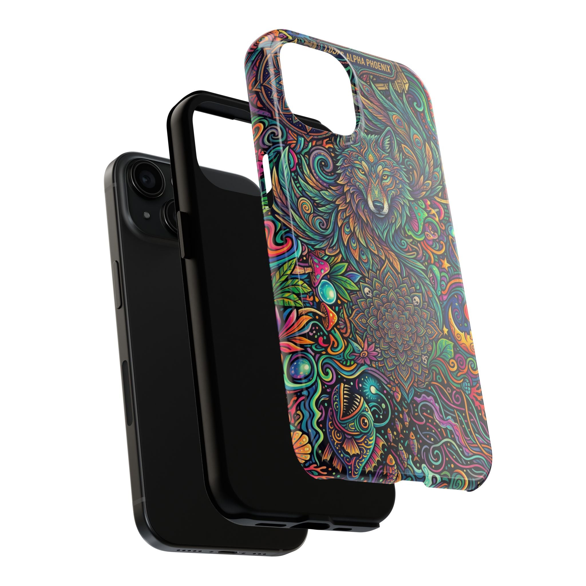 Wolf Mandala Tough Phone Case — Boho Psychedelic Protective Phone Cover