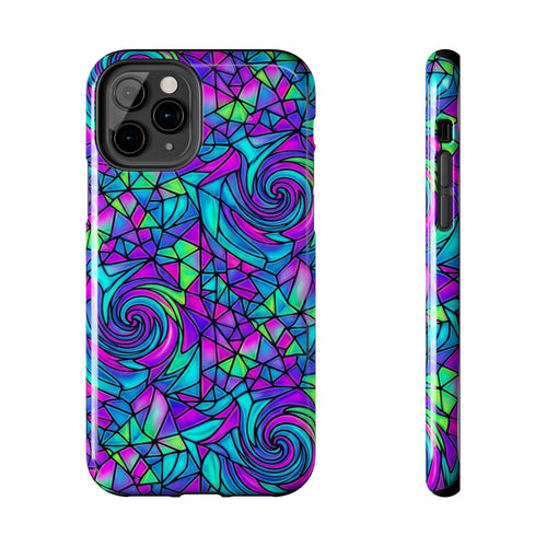 Abstract Stained Glass Swirl Phone Case — Colorful Geometric Tough Cover