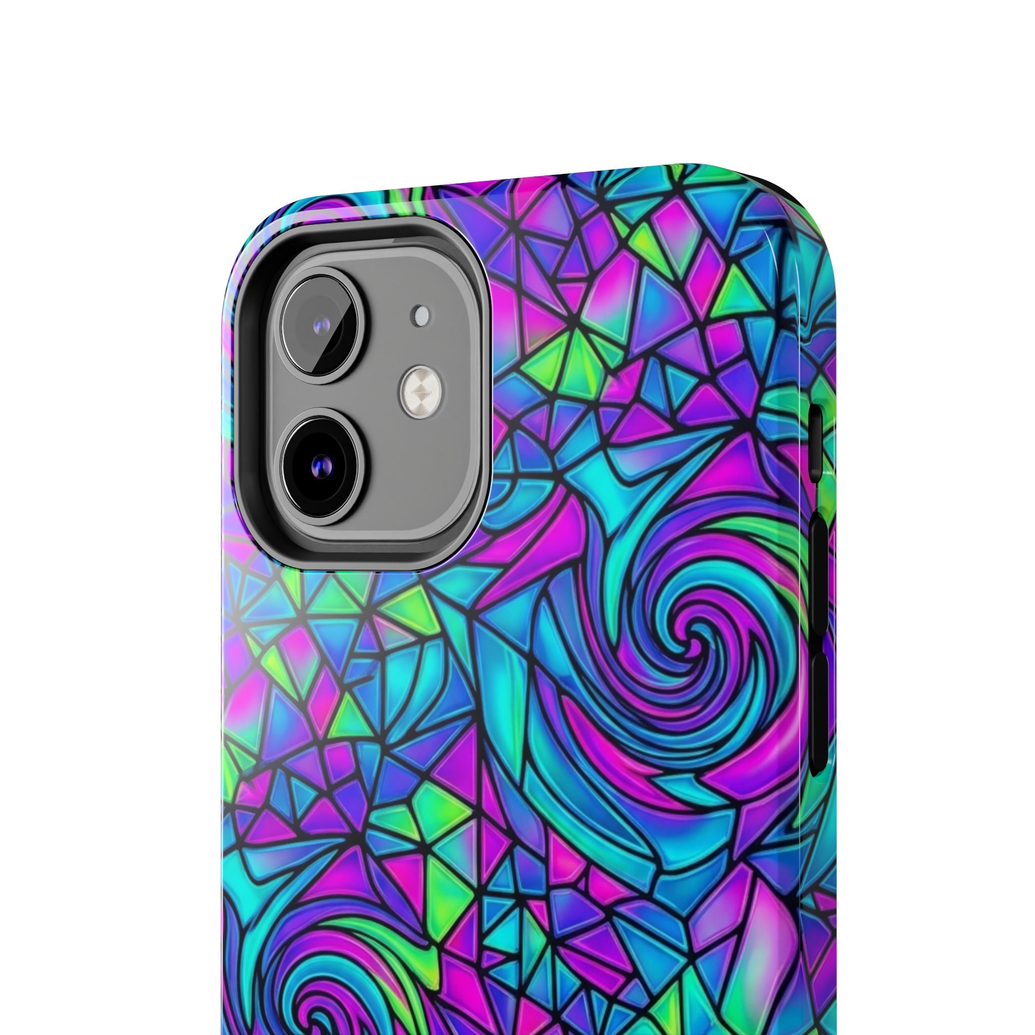 Abstract Stained Glass Swirl Phone Case — Colorful Geometric Tough Cover