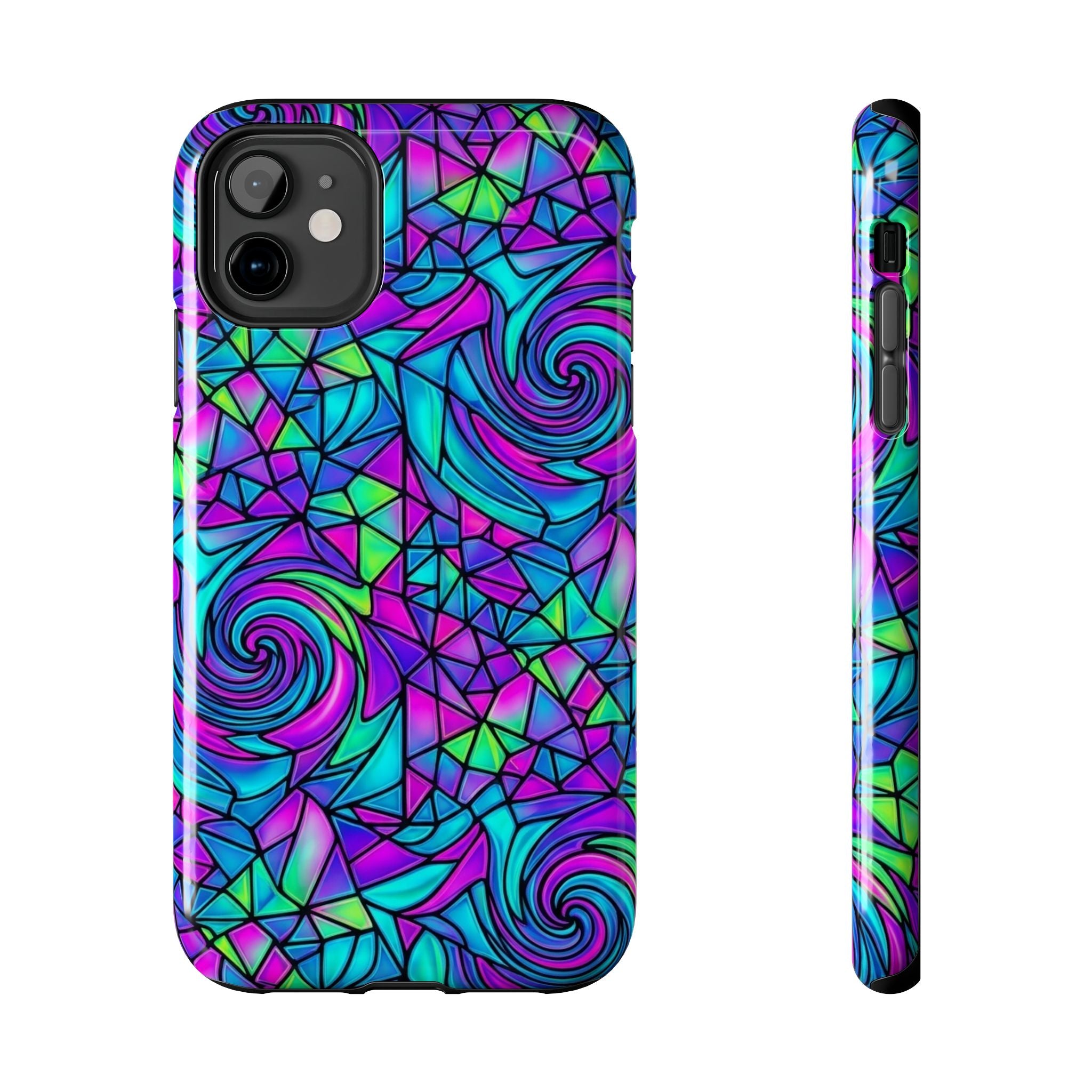 Abstract Stained Glass Swirl Phone Case — Colorful Geometric Tough Cover