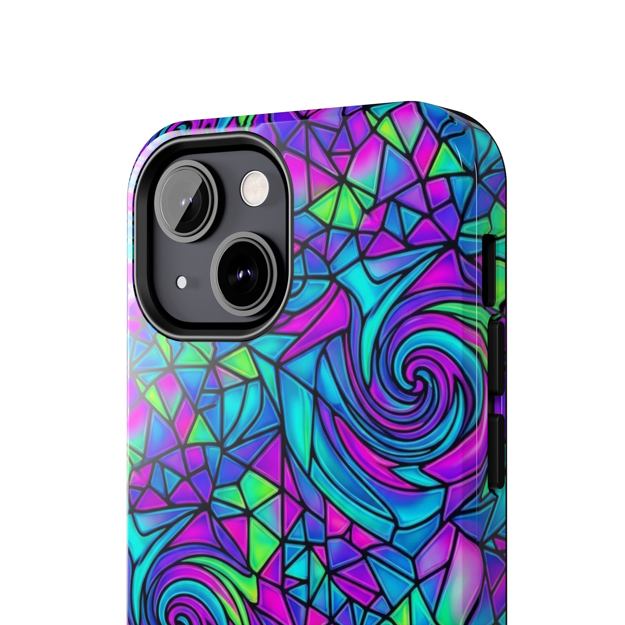 Abstract Stained Glass Swirl Phone Case — Colorful Geometric Tough Cover