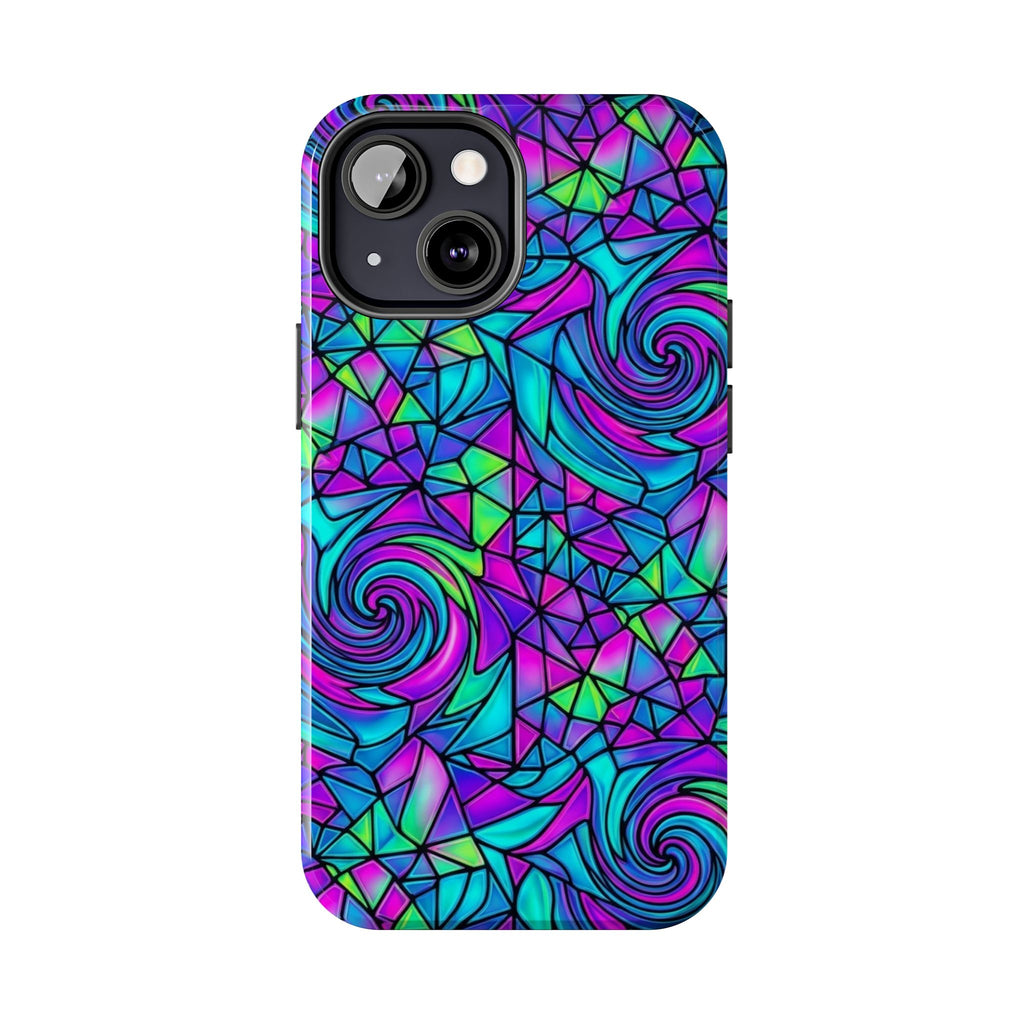 Abstract Stained Glass Swirl Phone Case — Colorful Geometric Tough Cover