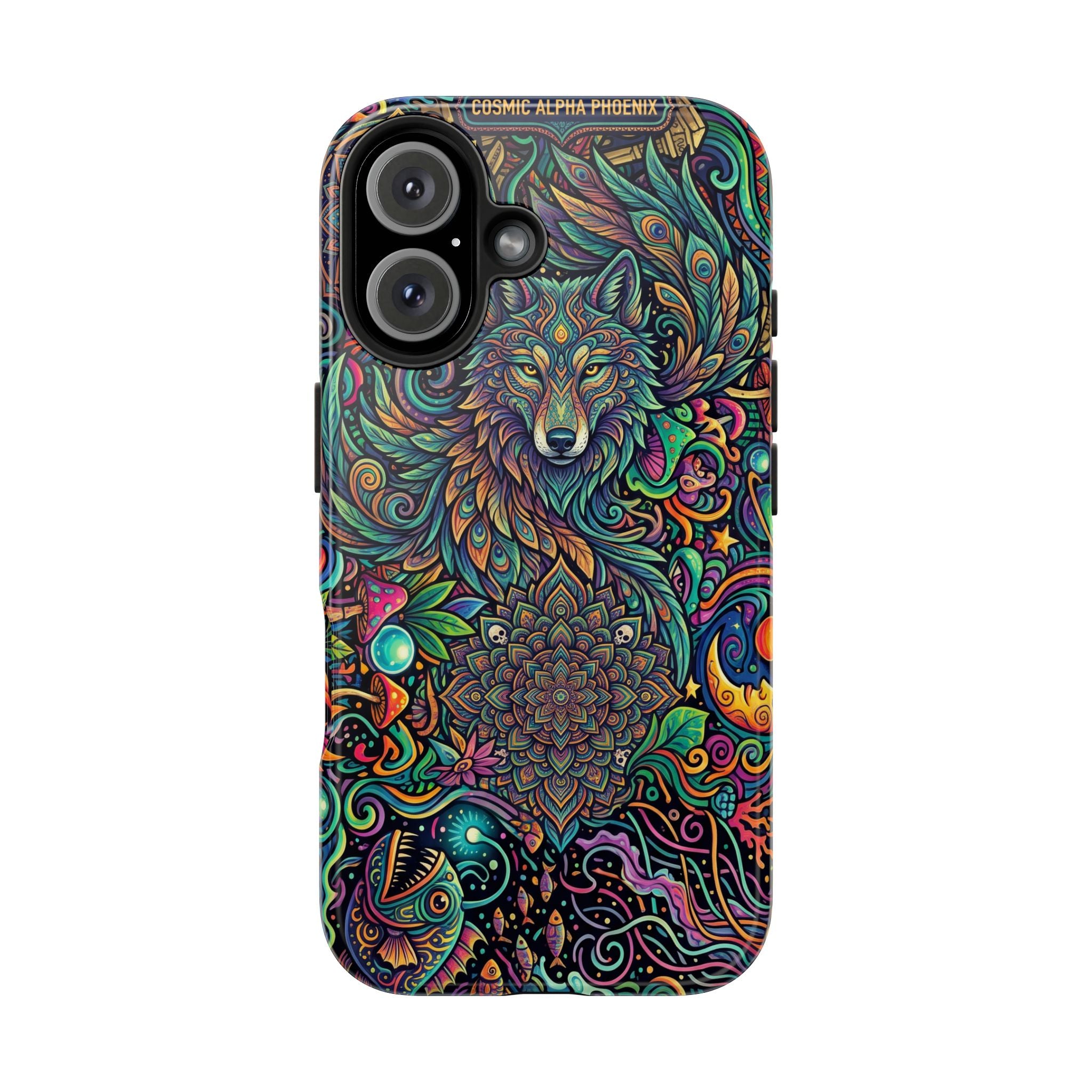 Wolf Mandala Tough Phone Case — Boho Psychedelic Protective Phone Cover