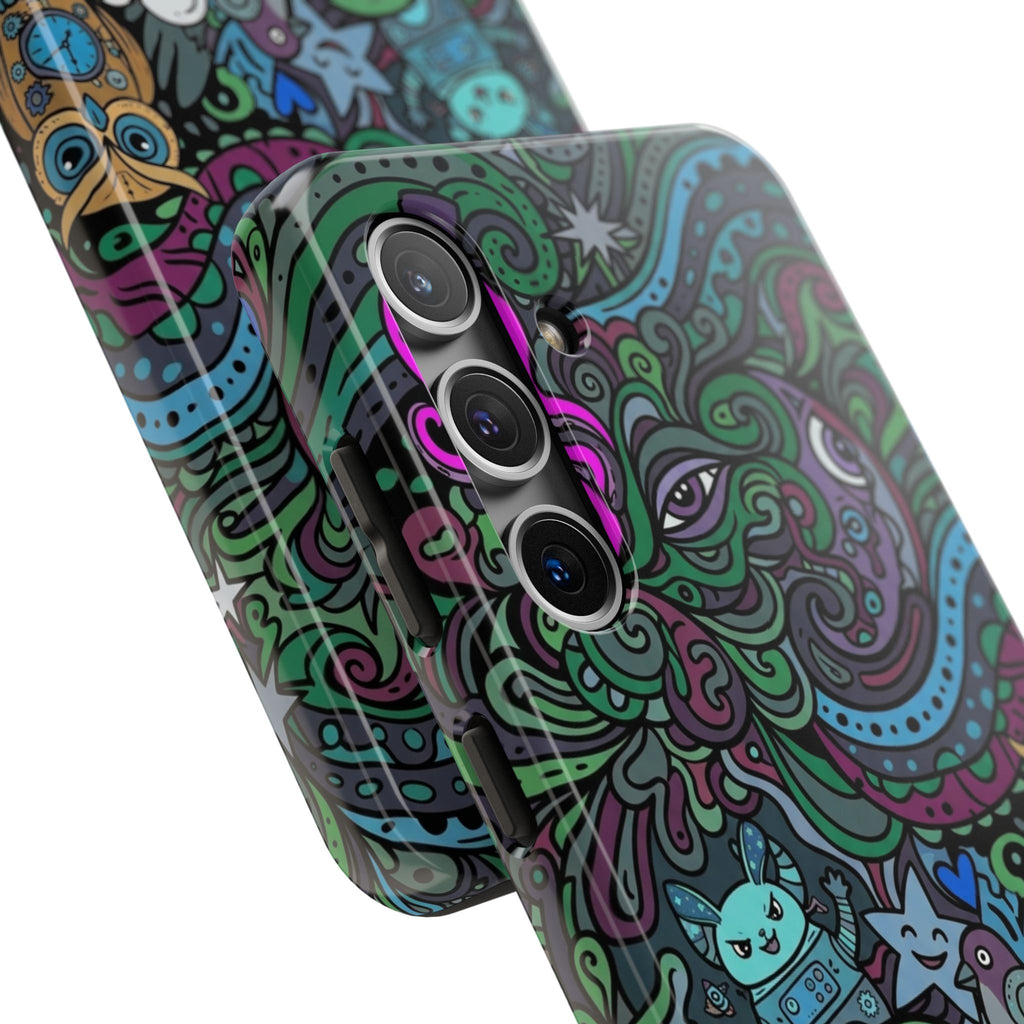 Doodle Night Tough Phone Case — Colorful Whimsical Cartoon Pattern for Teens & Adults
