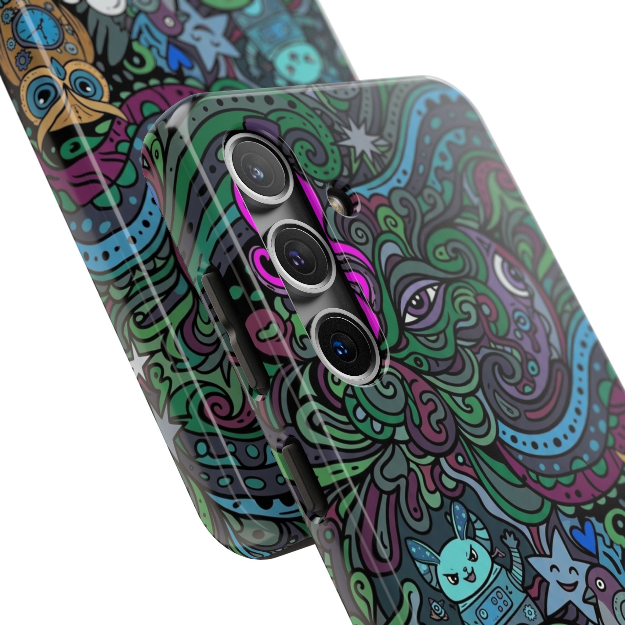 Doodle Night Tough Phone Case — Colorful Whimsical Cartoon Pattern for Teens & Adults