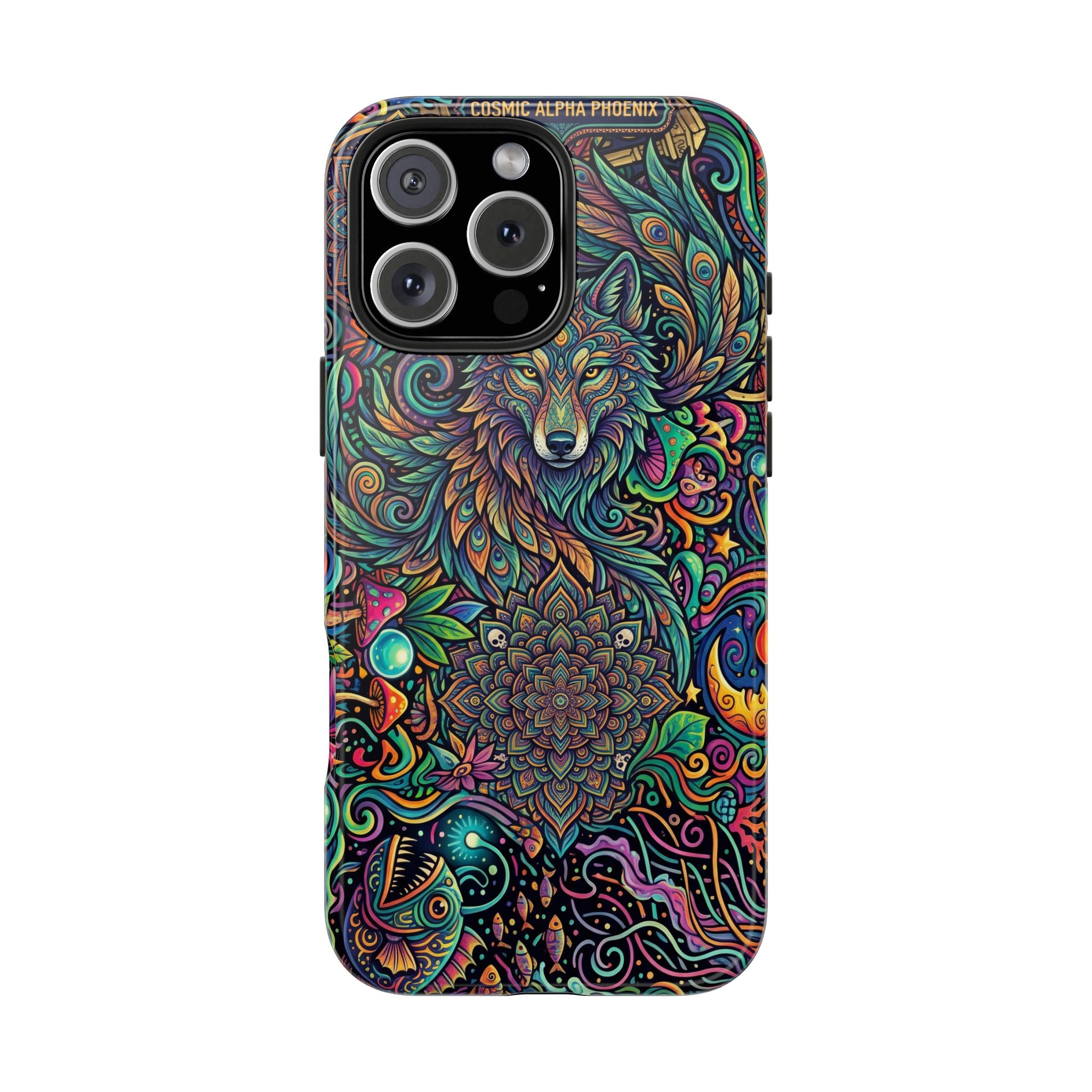 Wolf Mandala Tough Phone Case — Boho Psychedelic Protective Phone Cover