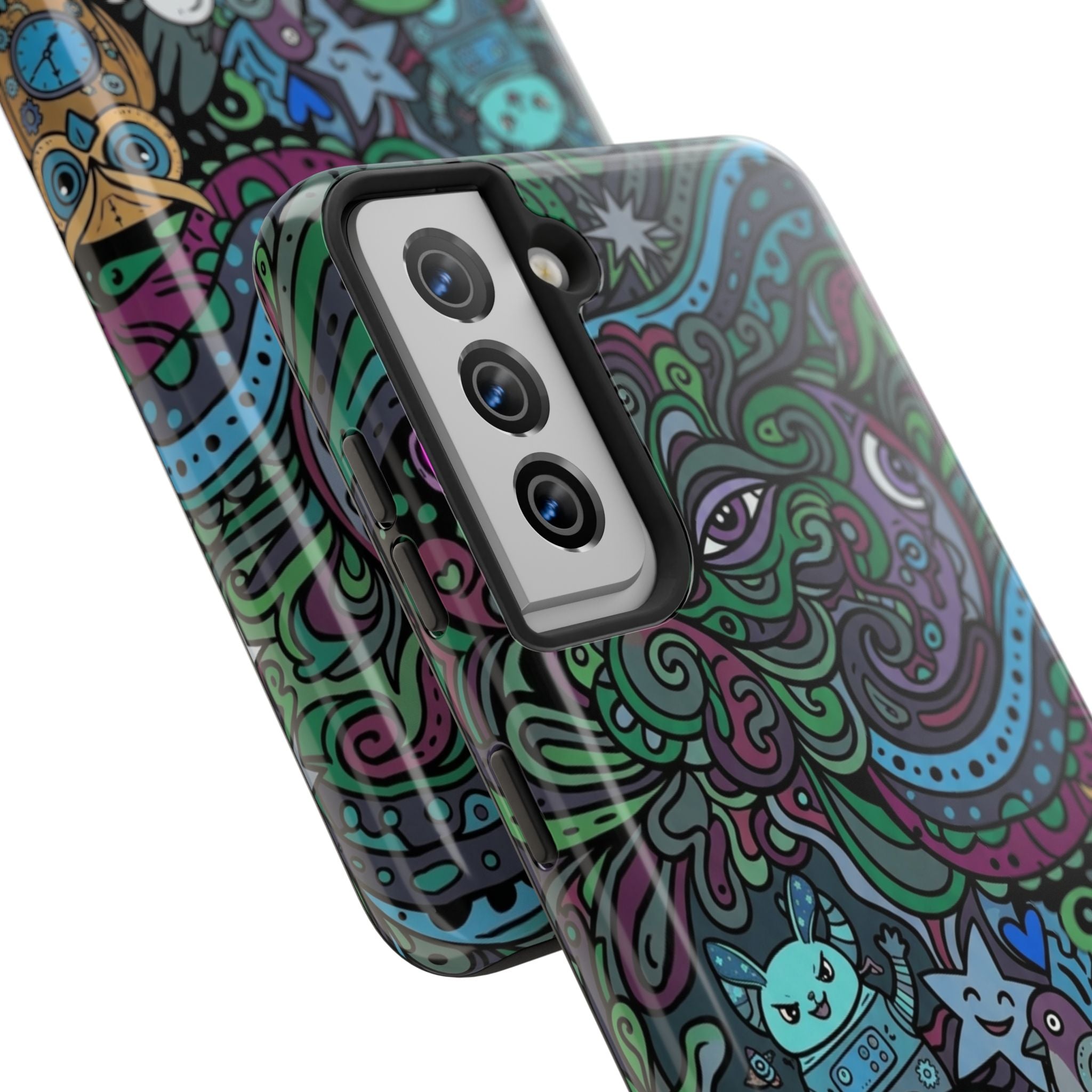 Doodle Night Tough Phone Case — Colorful Whimsical Cartoon Pattern for Teens & Adults