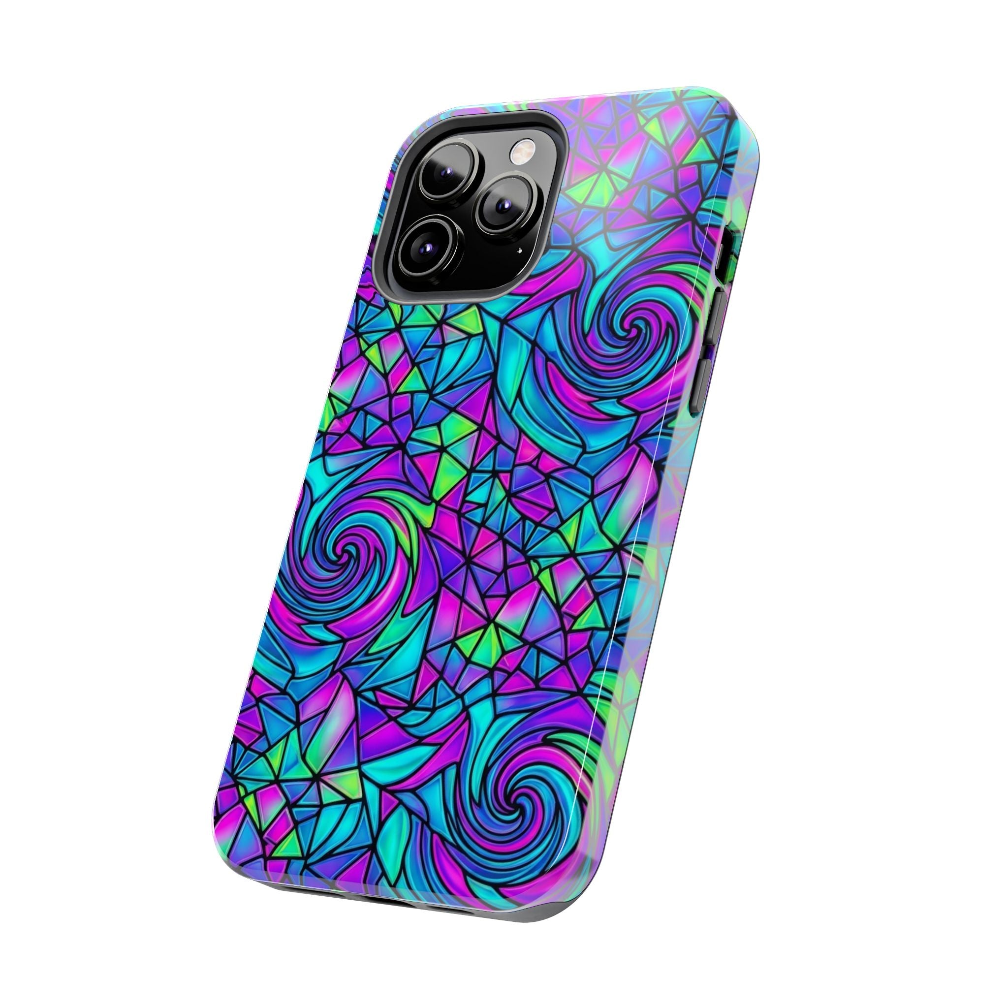 Abstract Stained Glass Swirl Phone Case — Colorful Geometric Tough Cover