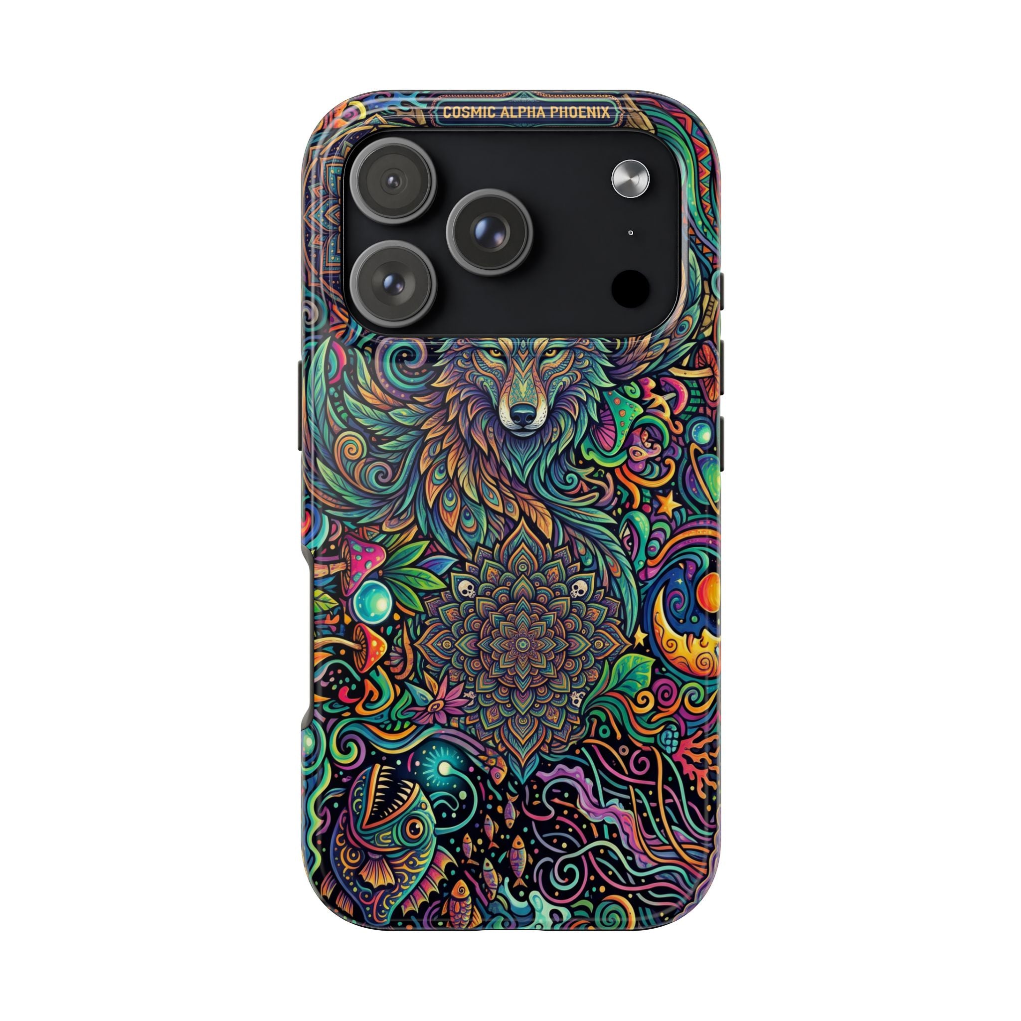 Wolf Mandala Tough Phone Case — Boho Psychedelic Protective Phone Cover
