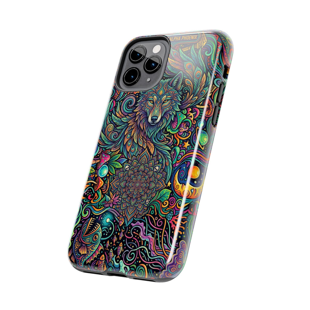 Wolf Mandala Tough Phone Case — Boho Psychedelic Protective Phone Cover