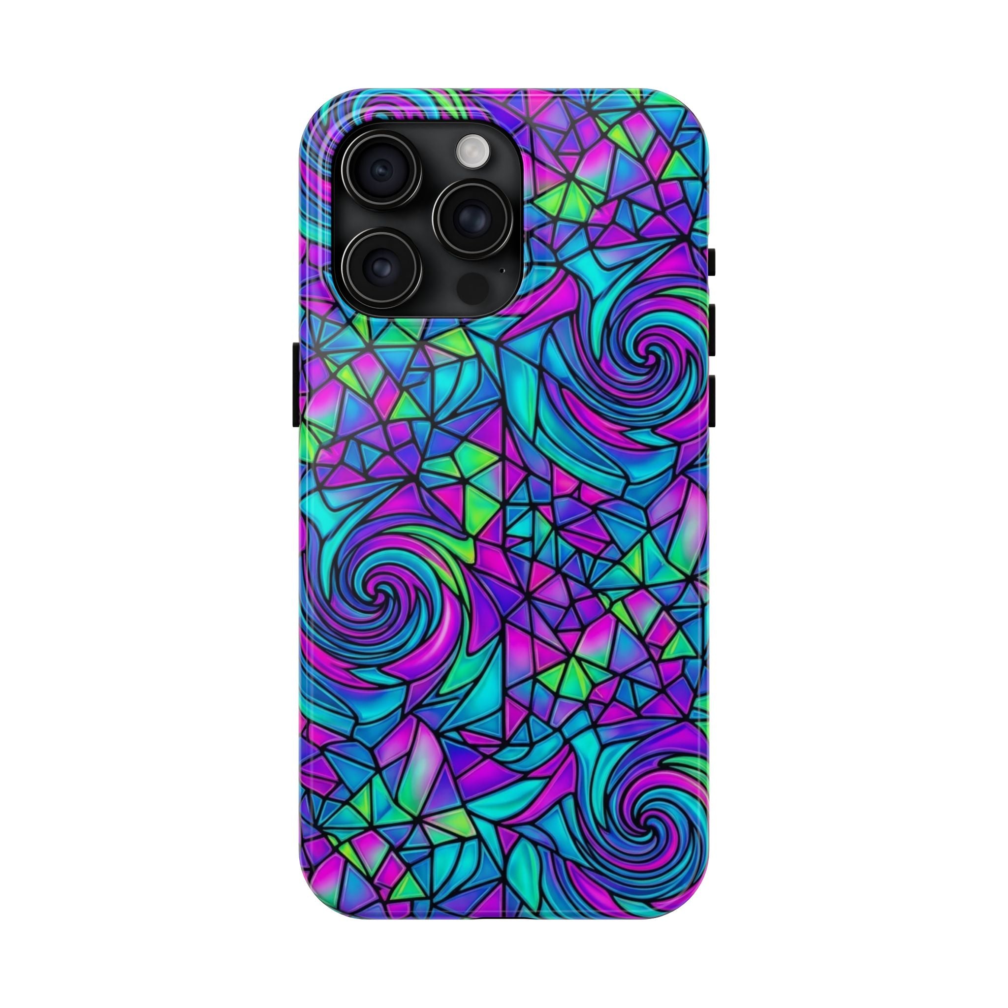 Abstract Stained Glass Swirl Phone Case — Colorful Geometric Tough Cover