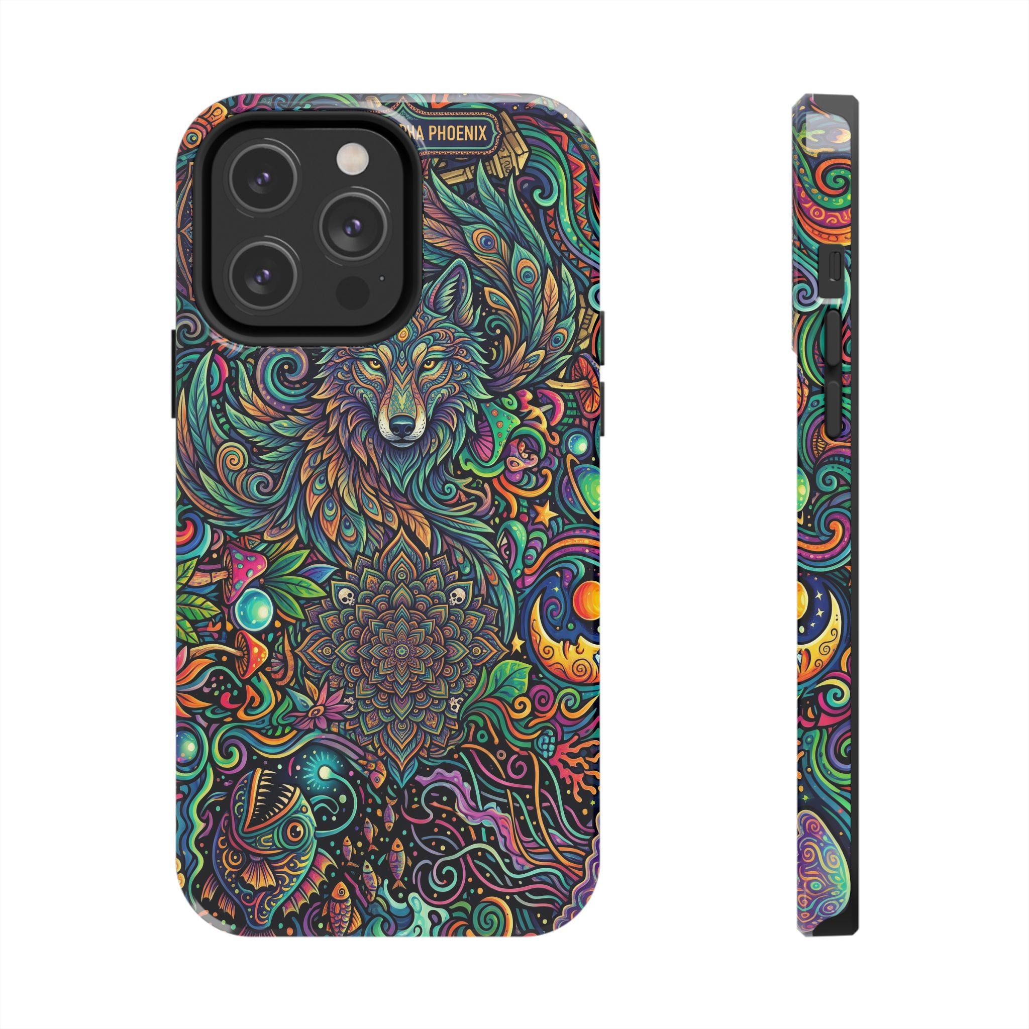Wolf Mandala Tough Phone Case — Boho Psychedelic Protective Phone Cover