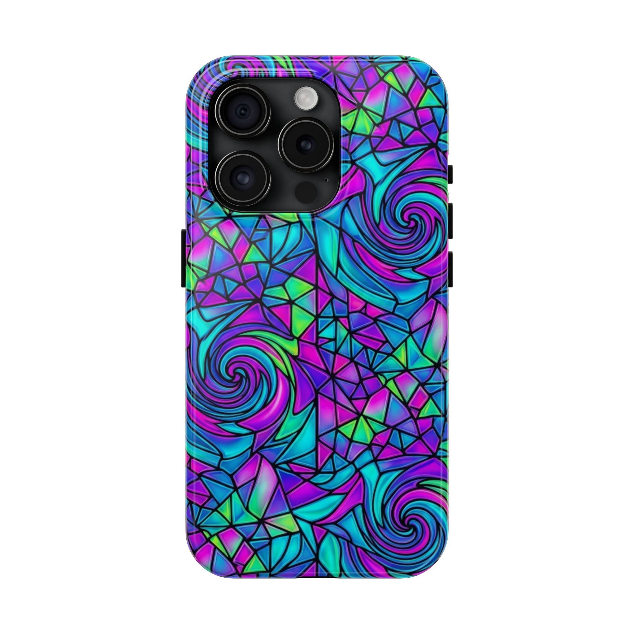 Abstract Stained Glass Swirl Phone Case — Colorful Geometric Tough Cover