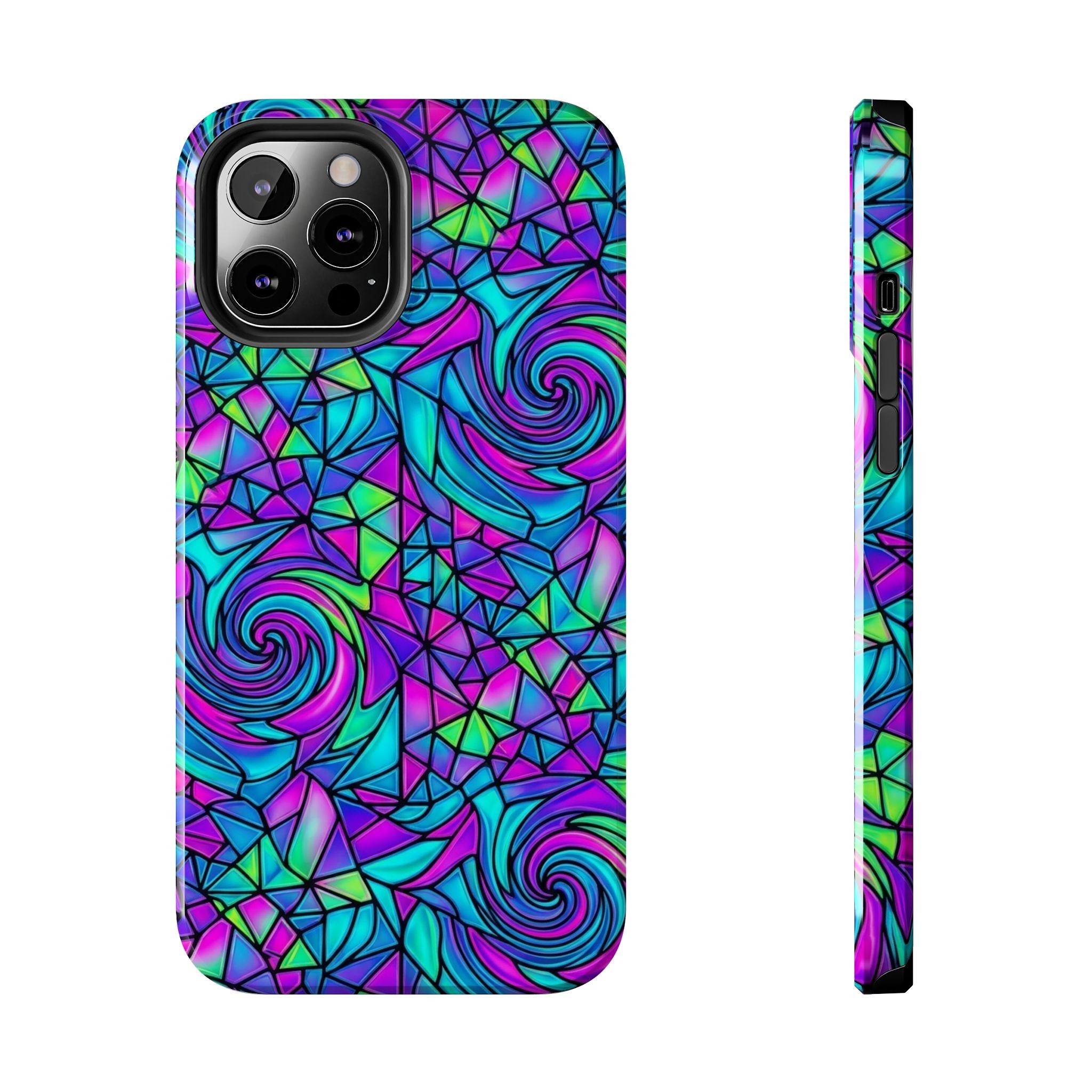 Abstract Stained Glass Swirl Phone Case — Colorful Geometric Tough Cover
