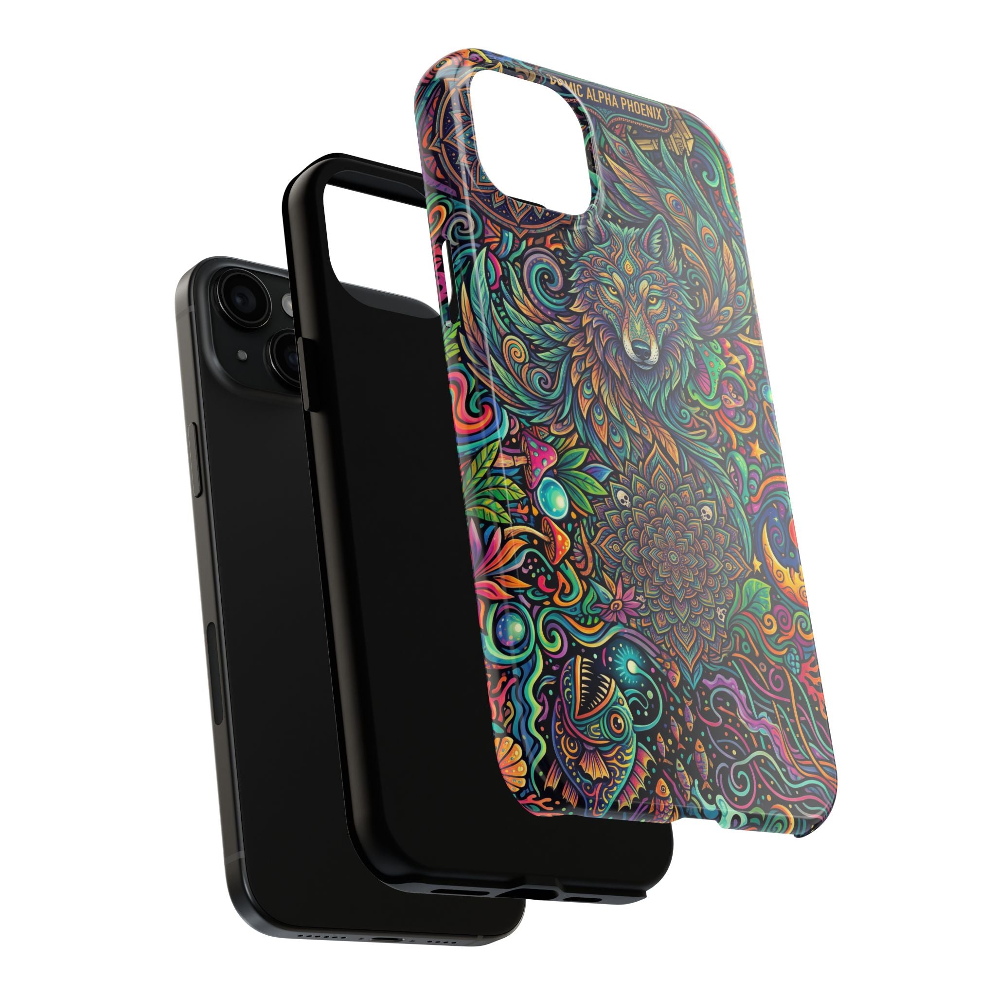 Wolf Mandala Tough Phone Case — Boho Psychedelic Protective Phone Cover