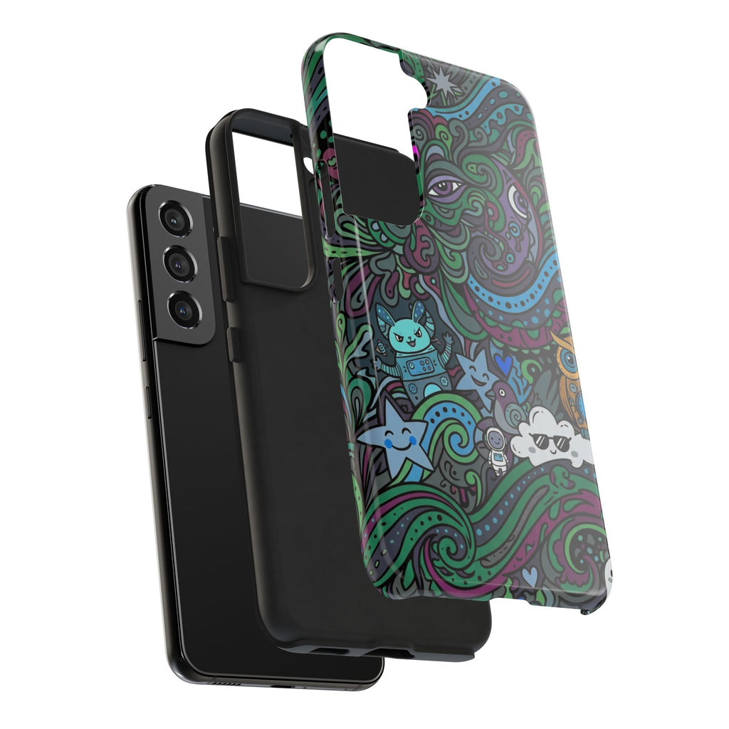 Doodle Night Tough Phone Case — Colorful Whimsical Cartoon Pattern for Teens & Adults
