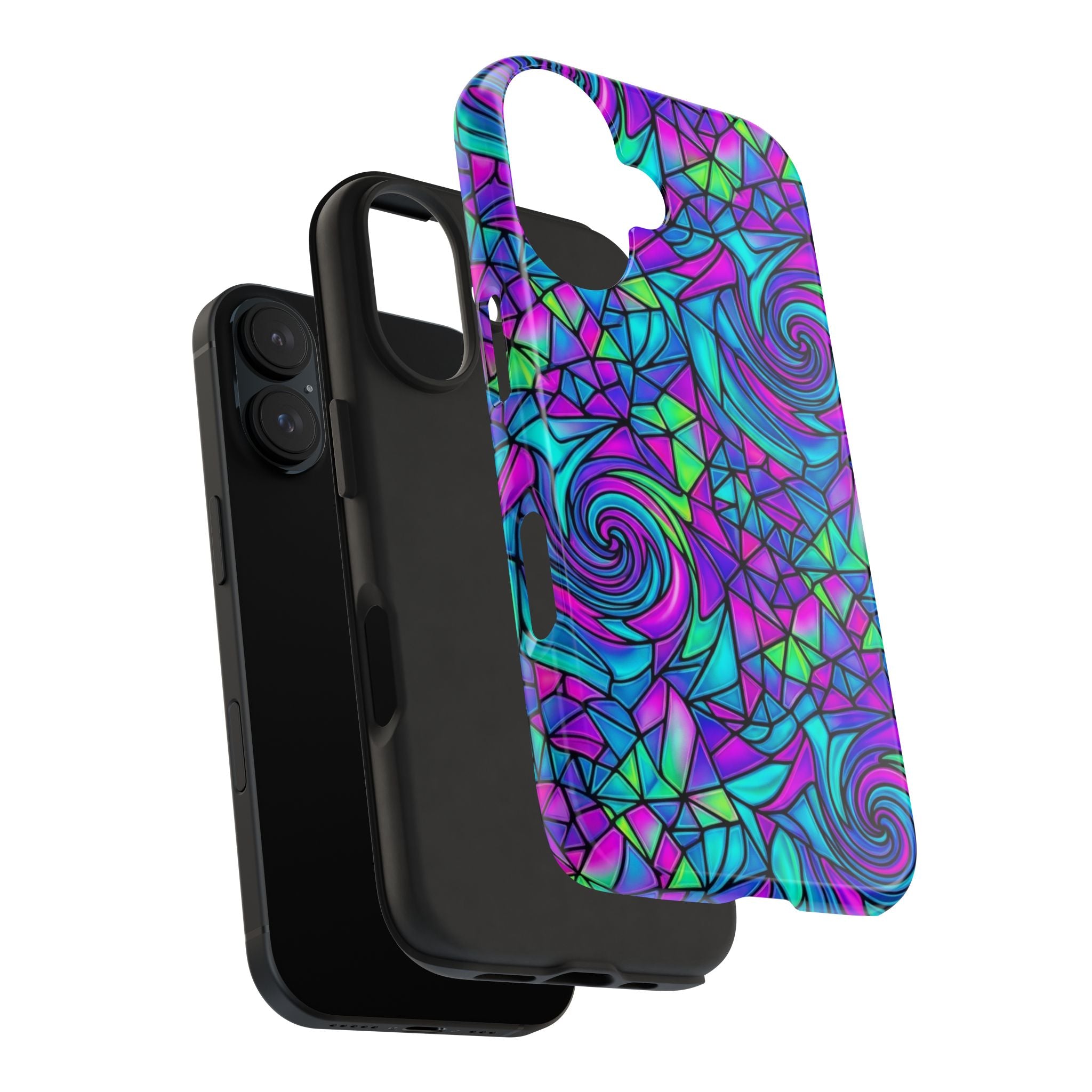 Abstract Stained Glass Swirl Phone Case — Colorful Geometric Tough Cover