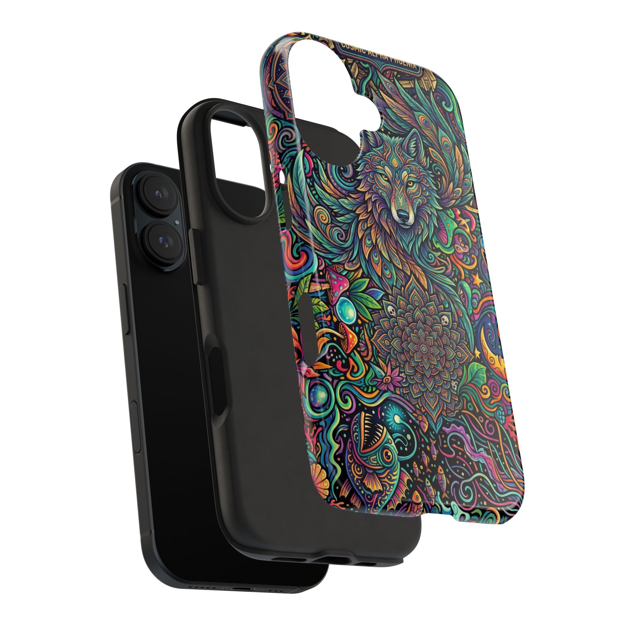 Wolf Mandala Tough Phone Case — Boho Psychedelic Protective Phone Cover