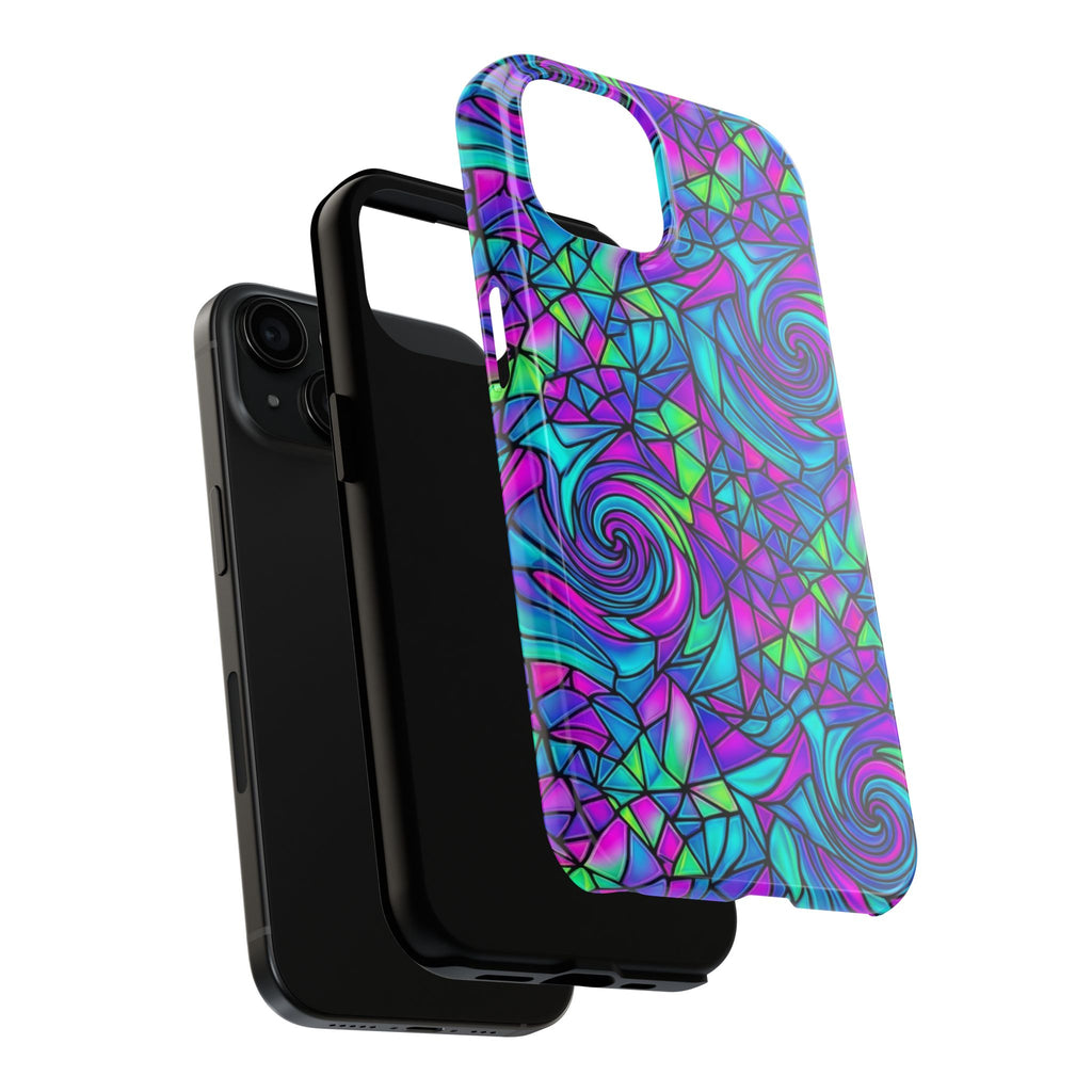 Abstract Stained Glass Swirl Phone Case — Colorful Geometric Tough Cover