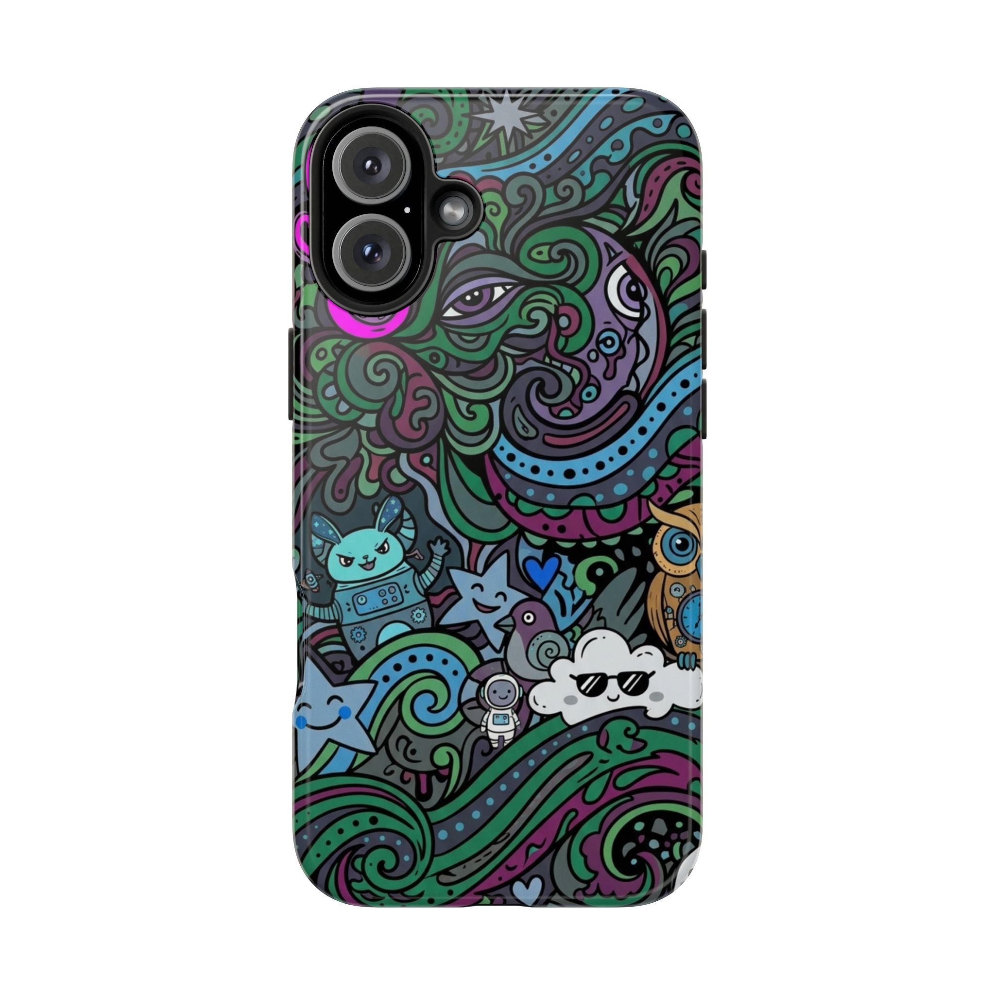 Doodle Night Tough Phone Case — Colorful Whimsical Cartoon Pattern for Teens & Adults