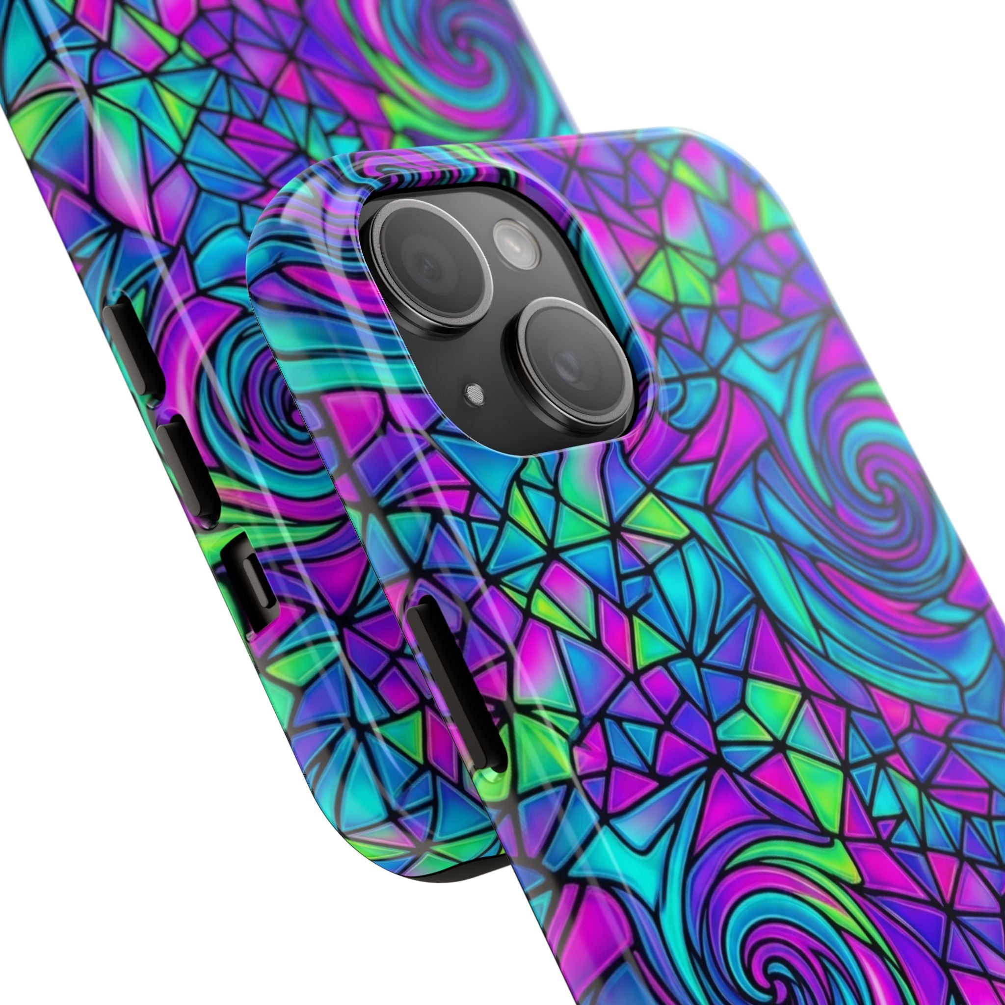 Abstract Stained Glass Swirl Phone Case — Colorful Geometric Tough Cover