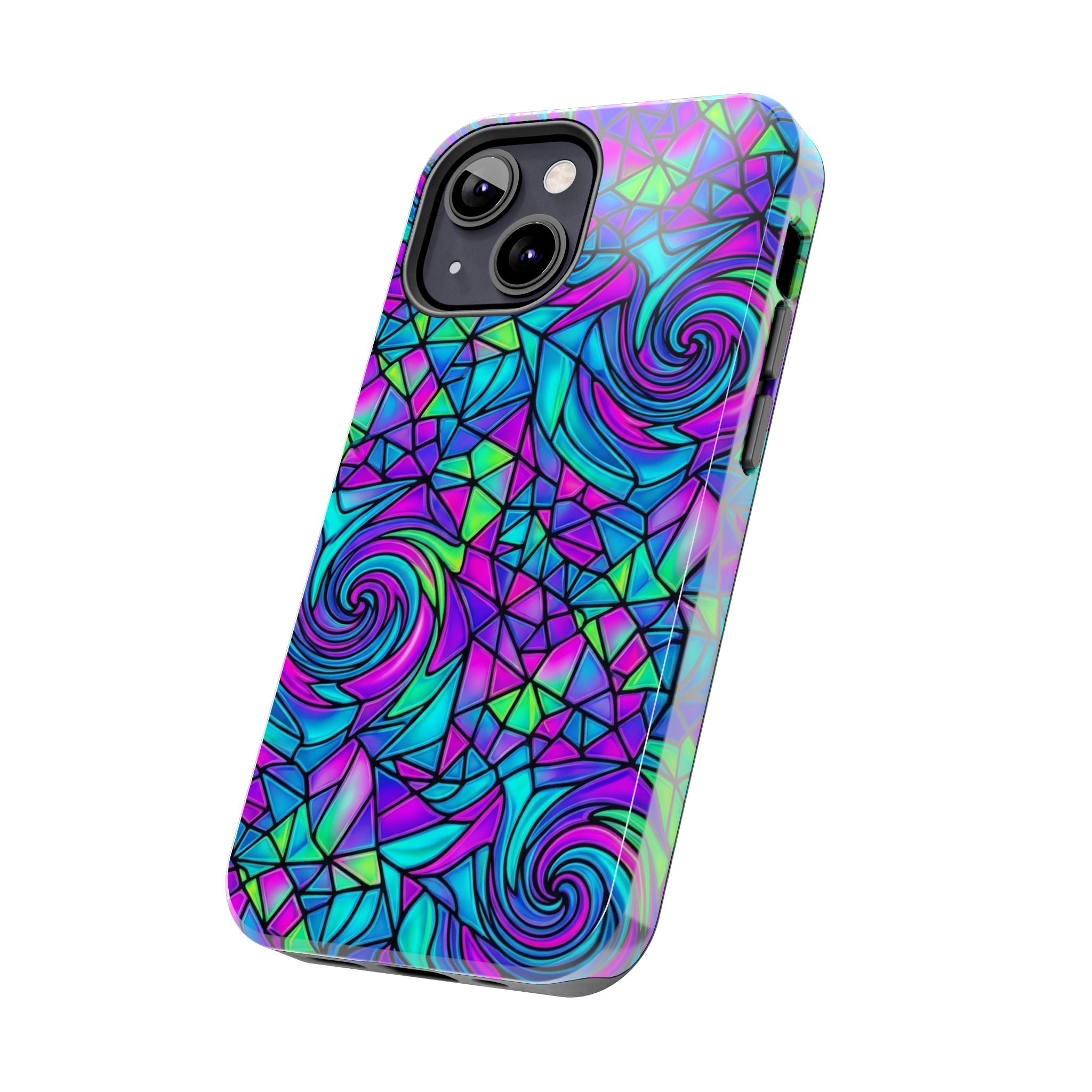 Abstract Stained Glass Swirl Phone Case — Colorful Geometric Tough Cover