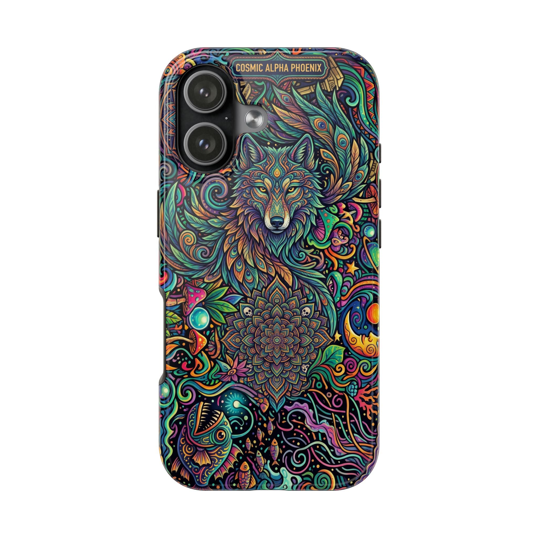 Wolf Mandala Tough Phone Case — Boho Psychedelic Protective Phone Cover