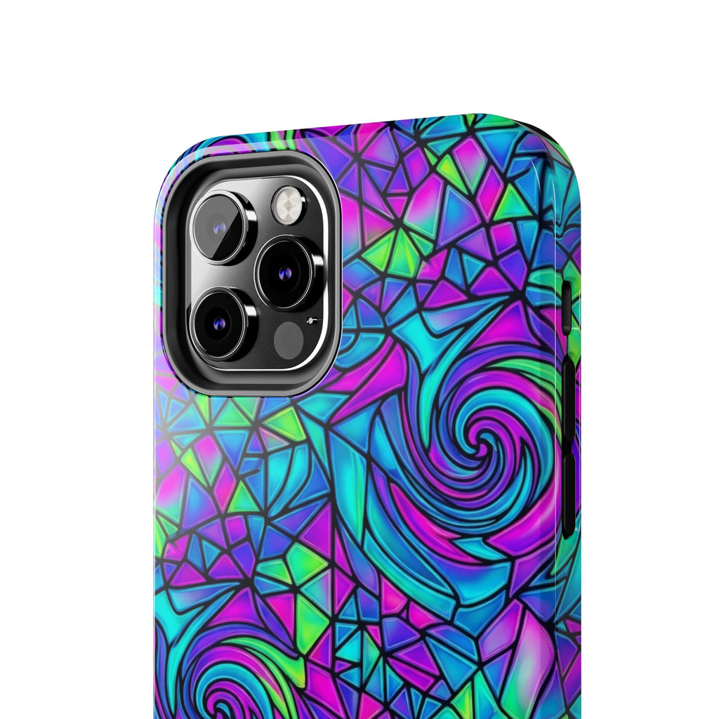 Abstract Stained Glass Swirl Phone Case — Colorful Geometric Tough Cover